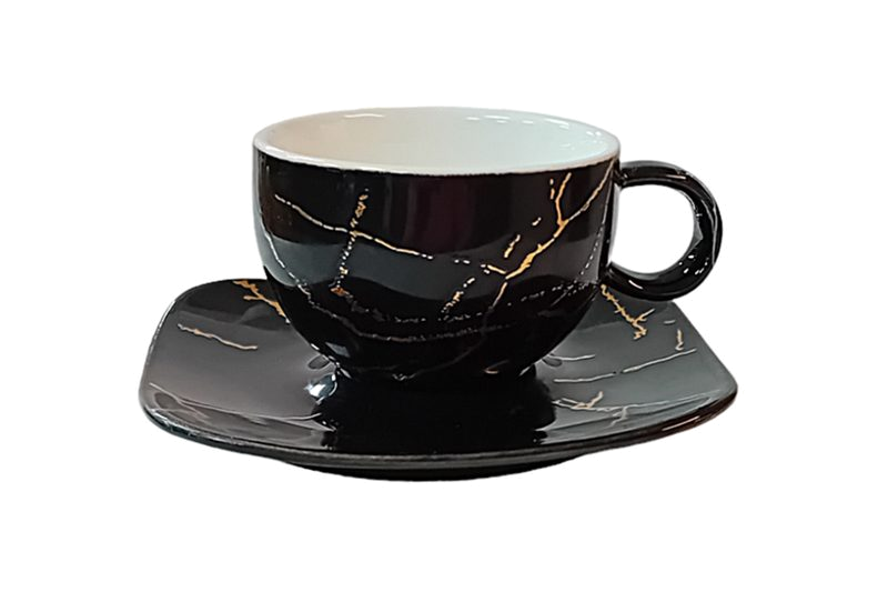 12 részes kávés csésze készlet, porcelán - fekete, arany - otthon-konyha.hu