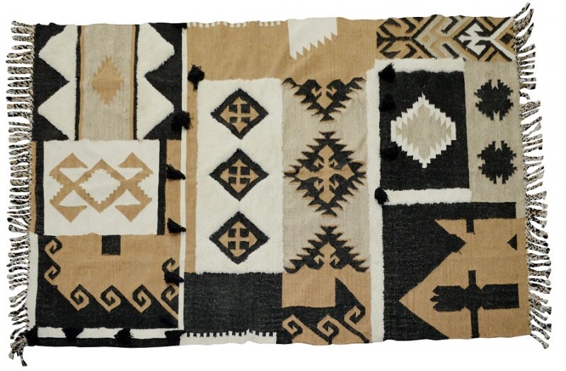 RUG COTTON INKA BEIGE BLACK CARPETS, RUGS