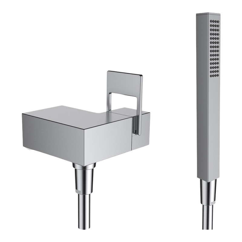 Laufen | Quadriga Falbaépített 1 pontos zuhany csaptelep falon kívüli része, 1800 mm flexibilis zuhanytömlővel és 1 funkciós kézizuhannyal, szálhúzott rozsdamentes acél