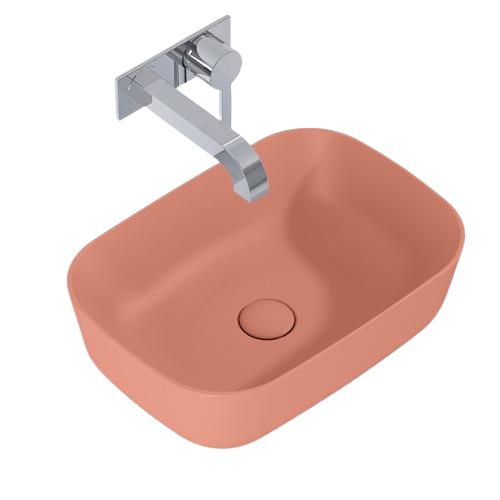 AREZZO design pultra ültethető mosdó RENI 46x33, terra pink - Színes mosdók - Pultra ültethető mosdók - Porcelán mosdók -  Fürdőszoba kompromisszumok nélkül