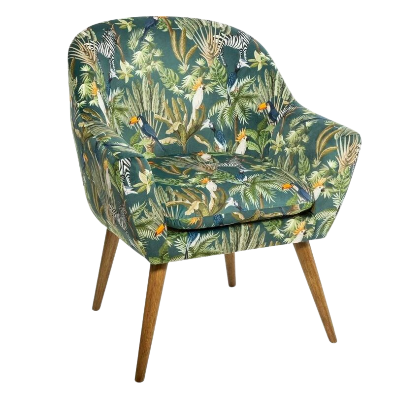 Dzsungel mintás fotel, fa lábakkal, zöld - SAFARI - ❤️ Időtálló design, kedvező áron ❤️ Butopêa