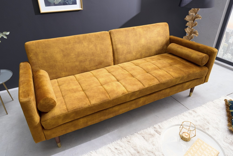 Ágyazható kanapék: Design ágyazható kanapé Walvia 196 cm mustársárga