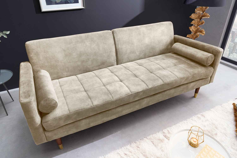 Ágyazható kanapék: Design ágyazható kanapé Walvia 196 cm pezsgő bársony