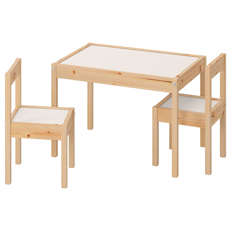 LÄTT Gyerekasztal+2 szék, fehér/fenyő - IKEA