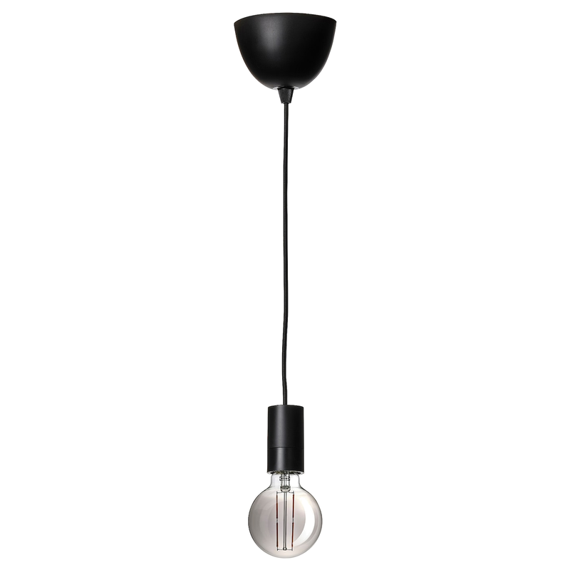 SUNNEBY / MOLNART Függőlámpa izzóval, gömb/szürke átlátszó üveg fekete, 95 mm - IKEA