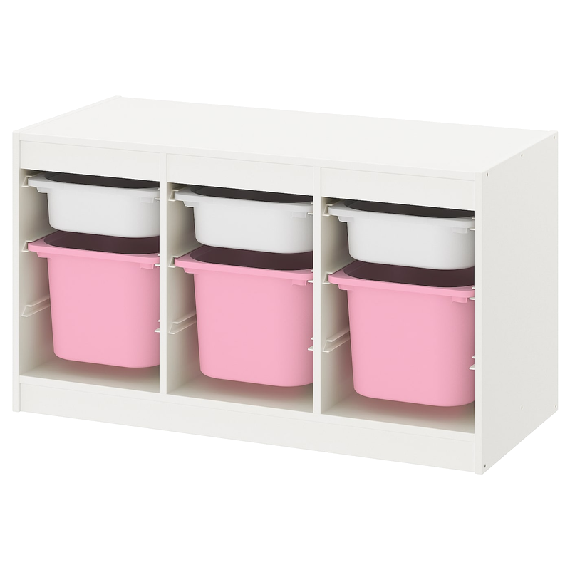 TROFAST Tárolókomb+dobozok, fehér fehér/rózsaszín, 99x44x56 cm - IKEA